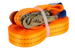 Juego de cuatro correas de transporte UNITRAILER de 10 m/35 mm/2 t de color naranja con tensor.