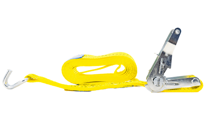 Juego de cuatro correas de transporte UNITRAILER amarillas de 4 m/35 mm/2 t con tensor.