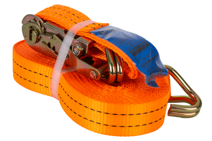 Juego de cuatro correas de transporte UNITRAILER de 12 m/35 mm/2 t de color naranja con tensor.