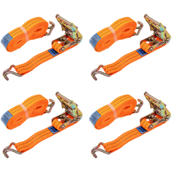 Juego de cuatro correas de transporte UNITRAILER de 6 m/35 mm/2 t de color naranja con tensor.