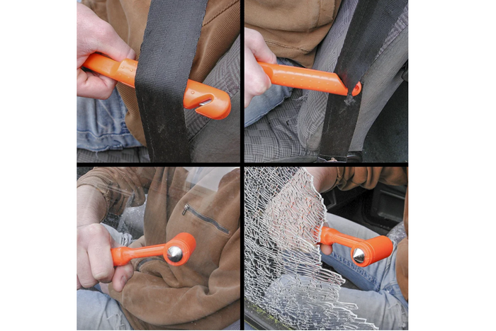 Martillo para vidrio de seguridad ProPlus 540050, cuchillo para cinturón de seguridad