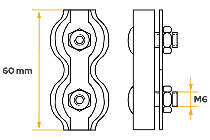 Abrazadera de cuerda doble DROMET ZLS.6 para cuerdas de 6 mm