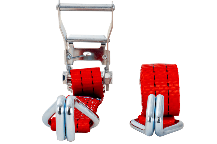 Juego de cuatro correas de transporte UNITRAILER rojas de 6 m/35 mm/2 t con tensor.