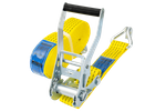 Juego de cuatro correas de transporte UNITRAILER amarillas de 8 m/50 mm/5 t con tensor.