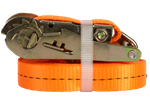 Juego de cuatro correas de transporte UNITRAILER de 8 m/25 mm/1 t de color naranja con tensor.