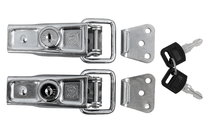 Juego de ganchos laterales con fijaciones WINTERHOFF BVS 60-1 + BVSG 60-A, cerradura lateral completa para remolque con llave