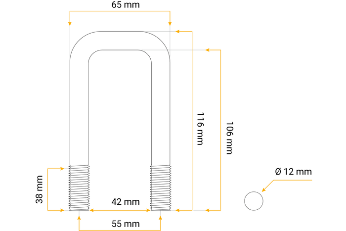 U perno con arandelas y tuercas M12 105/42/105