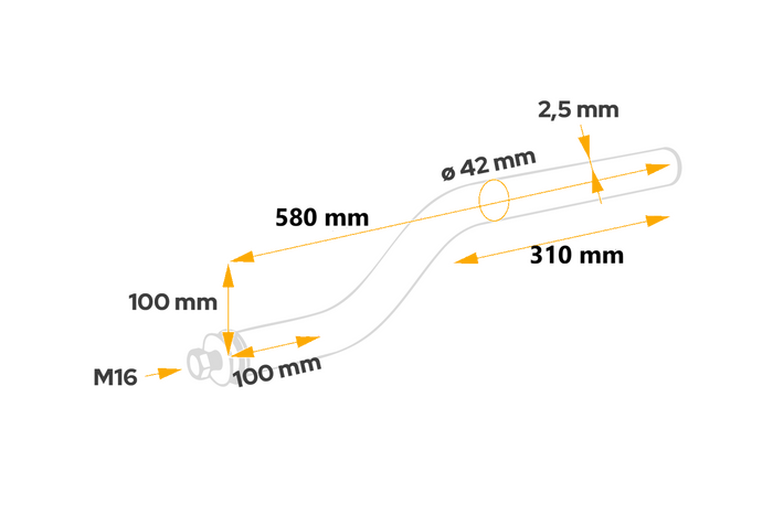 Tubo curvado para el montaje del guardabarros DOMAR DK8024, diámetro del soporte 42 mm, longitud 580 mm.
