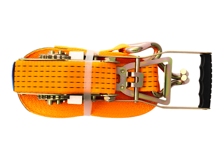 Cinta transportadora UNITRAILER ERGO de 12 m/50 mm/5 t de color naranja con tensor.