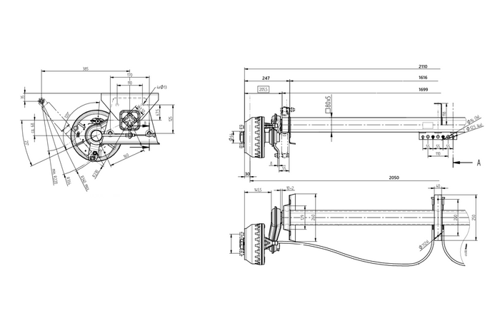 Eje con freno KNOTT VGB15MV para remolque/portacargas 1550 kg 1616 mm 2110 mm 5x112