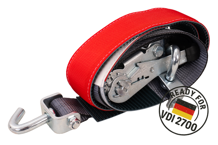 Juego de cuatro correas de transporte para remolque HEFFA CARLINE 130, correas de sujeción de ruedas 2,8 m/50 mm/5 t VDI 2700