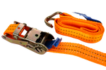 Juego de cuatro correas de transporte UNITRAILER de 2 m/35 mm/2 t de color naranja con tensor.