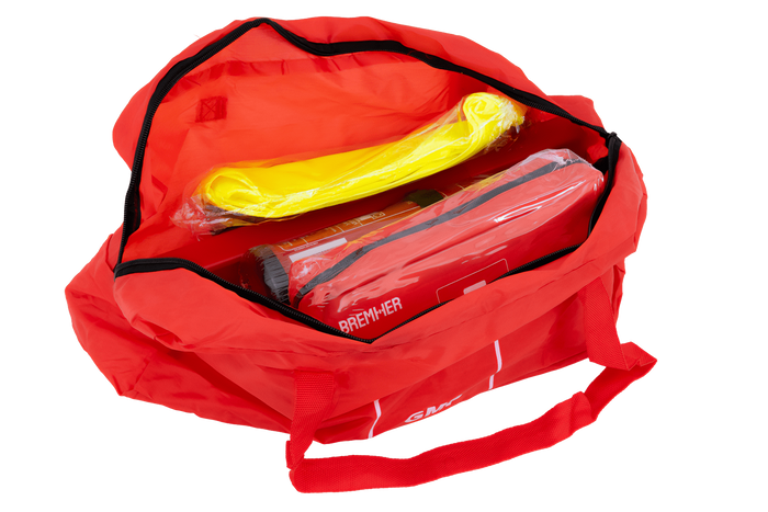 Kit de coche HERMON: botiquín de primeros auxilios, extintor, triángulo, chaleco