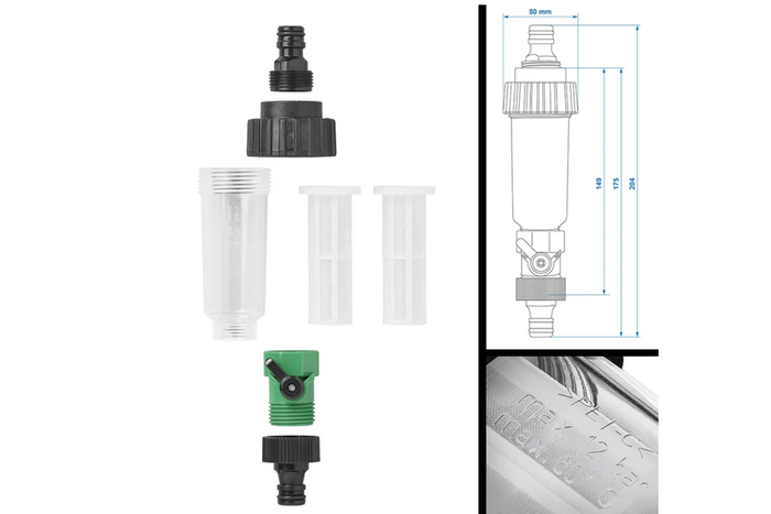 Filtro de agua ProPlus 150770 para grifo/manguera con conexión universal y filtro adicional.