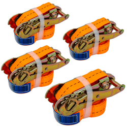 Juego de cuatro correas de transporte UNITRAILER de 4 m/25 mm/1 t de color naranja con tensor.