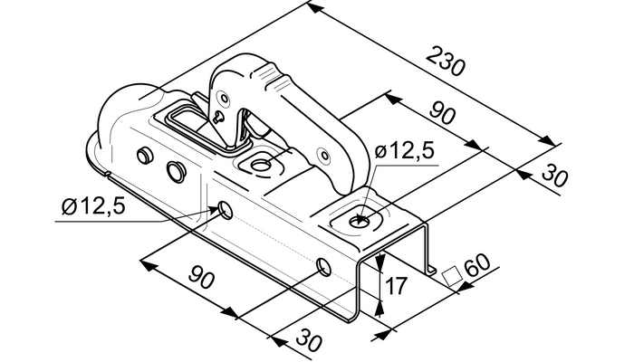 Enganche de bola AL-KO AK7 para remolque de 750 kg con barra de tiro cuadrada de 60 mm