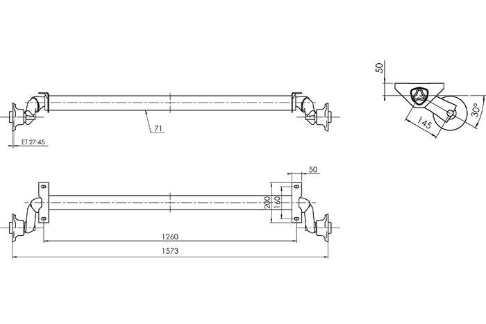 AL-KO OPTIMA eje sin freno para remolque 750kg 1260mm 1573mm 4x100