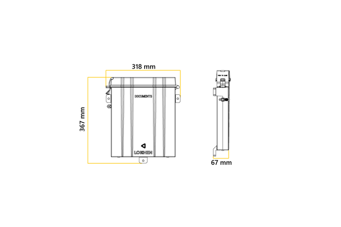 Caja portadocumentos LOKHEN DERECHA para remolque de camión, 367x318 mm