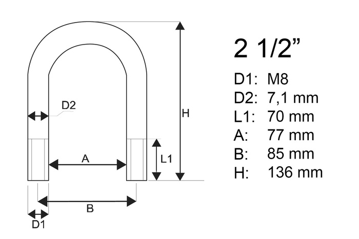 Abrazadera redonda M8 con tuercas y arandelas 77/136