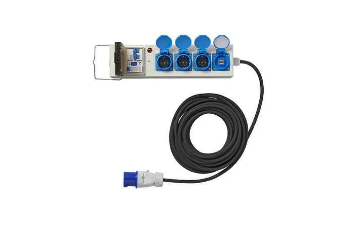 Cable alargador CEE para camping con divisor ProPlus 373583DE, cable de 10 m, 3 tomas Schuko, 2 puertos USB.