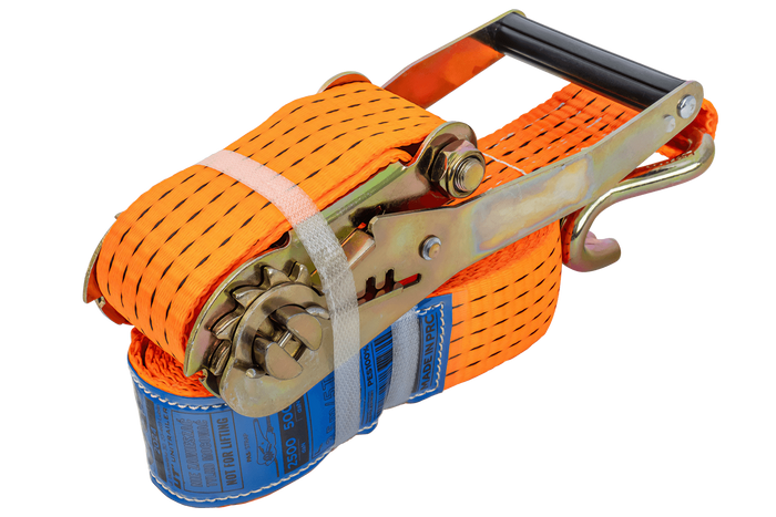 Juego de cuatro correas de transporte UNITRAILER de 4 m/50 mm/5 t de color naranja con tensor.