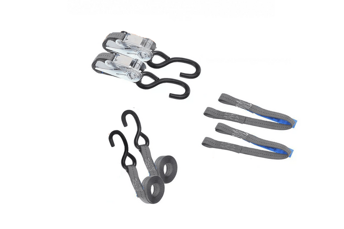 Juego de dos correas de transporte HILLS 3m/25mm/1t con tensor y dos arneses de 0,45m para la sujeción de la motocicleta