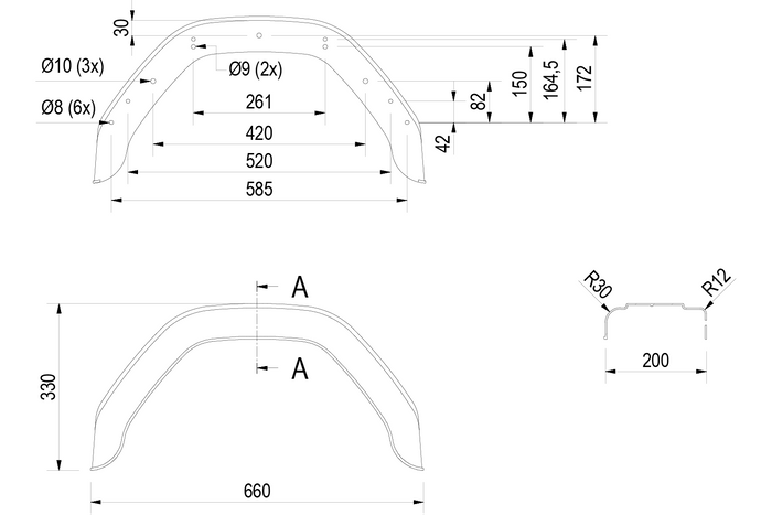 Juego de dos guardabarros para remolque de 13-14" DE HAAN HMK 2066, pasos de rueda 660/200 mm
