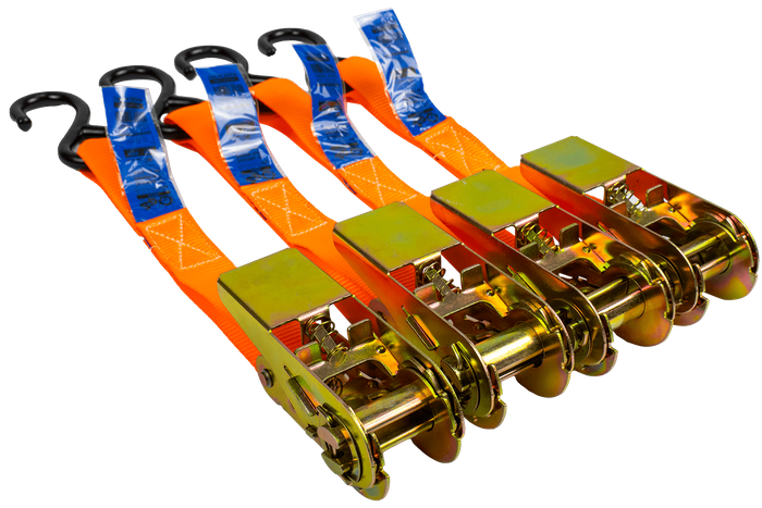 Juego de cuatro correas de transporte UNITRAILER de 4 m/25 mm/0,68 t de color naranja con tensor, en maleta.
