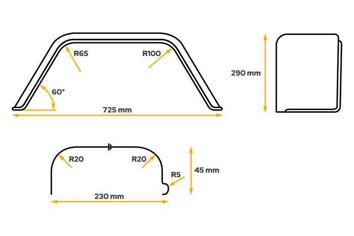Guardabarros de remolque 13" CHORUS paso de rueda 725/230mm