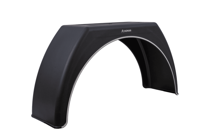Guardabarros para remolque de 15-17,5" DOMAR DK3112, paso de rueda plano de 950/280 mm con embellecedor blanco.