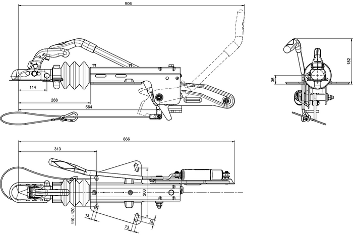 Dispositivo de inercia KNOTT KF17A con enganche K20B para remolque de 1700kg con lanza en V