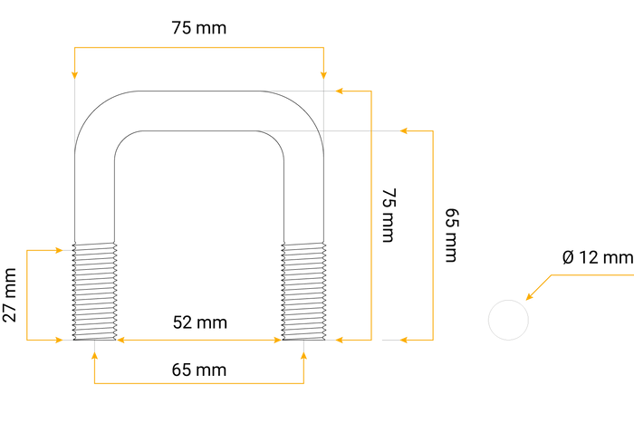 U perno con arandelas y tuercas M12 65/52/65