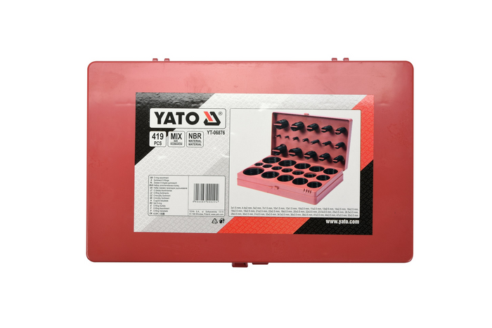 Juego de juntas tóricas de goma YATO YT-06876, surtido de tamaños, 419 piezas.