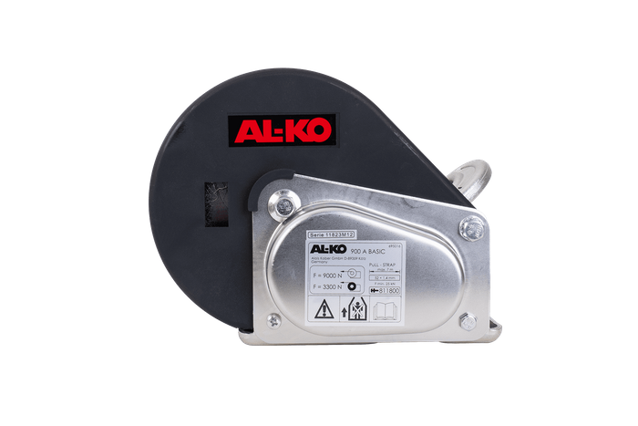 Cabrestante, cabrestante manual para grúa remolque AL-KO de 900kg con correa de 7m, freno y desenrollado automático
