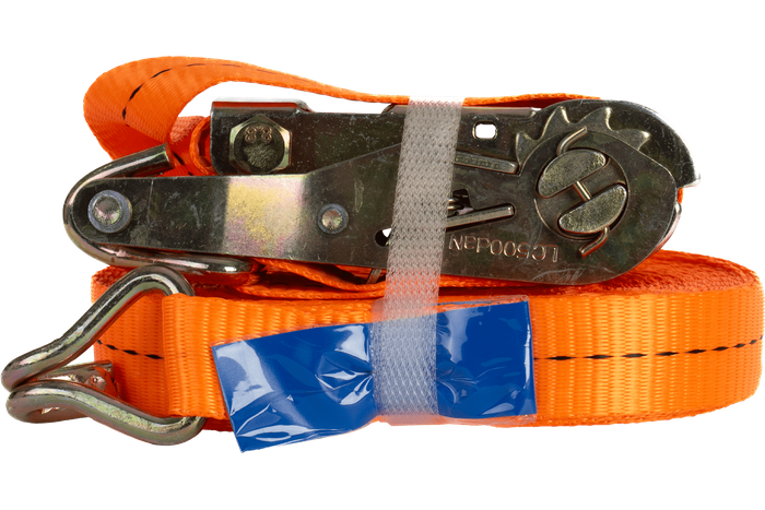 Juego de cuatro correas de transporte UNITRAILER de 12 m/25 mm/1 t de color naranja con tensor.
