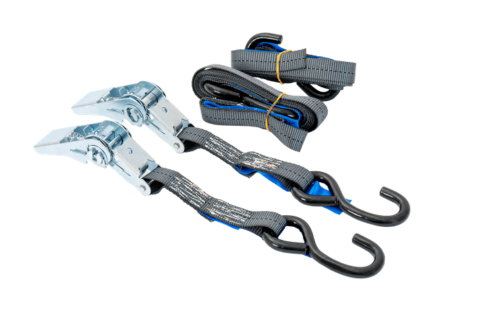 Juego de dos correas de transporte HILLS 3m/25mm/1t con tensor y dos arneses de 0,45m para la sujeción de la motocicleta