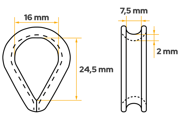 Guardacabos de cuerda DROMET KU.6, con amarre de acero, 6 mm