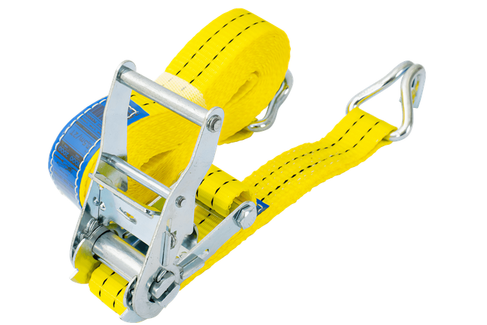 Juego de cuatro correas de transporte UNITRAILER amarillas de 6 m/35 mm/2 t con tensor.