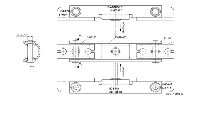 Barra en T doble para conductos de freno AL-KO para remolque de dos ejes