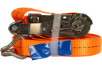 Juego de cuatro correas de transporte UNITRAILER de 12 m/25 mm/1 t de color naranja con tensor.