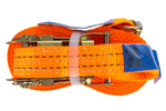 Juego de cuatro correas de transporte UNITRAILER de 10 m/35 mm/2 t de color naranja con tensor.