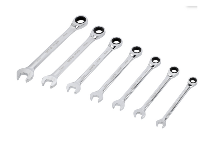 YATO YT-0208 Llaves combinadas de trinquete 10-19mm 7 piezas.