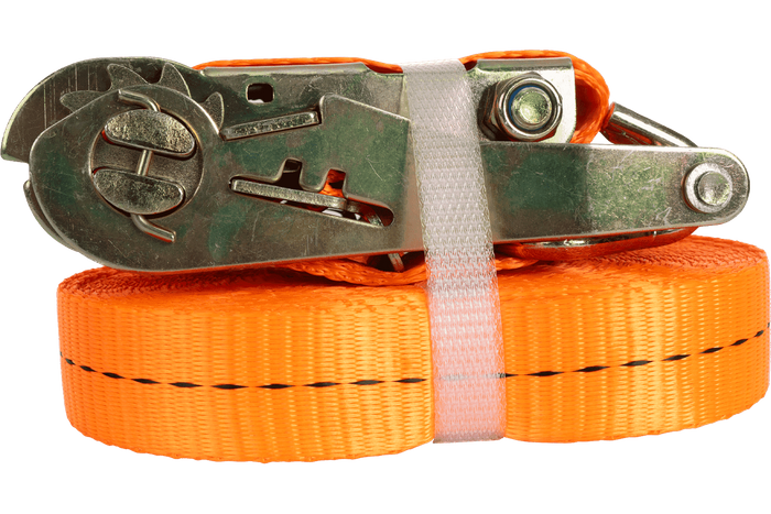 Juego de cuatro correas de transporte UNITRAILER de 10 m/25 mm/1 t de color naranja con tensor.