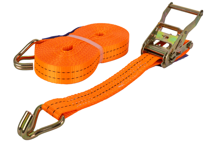 Juego de cuatro correas de transporte UNITRAILER de 12 m/35 mm/2 t de color naranja con tensor.