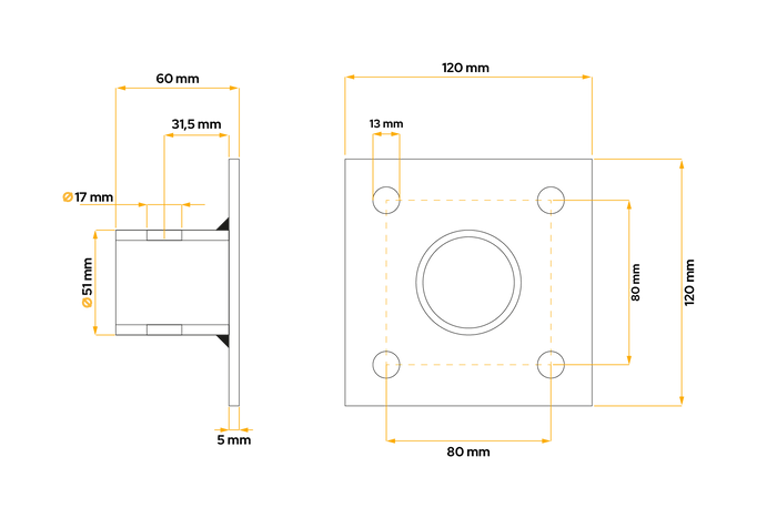 Soporte extensible con adaptador UNITRAILER TJ5002+TJ5002A para remolque de plataforma plana de 1300 kg (560-940 mm)