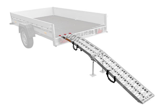 Rampa plegable UNITRAILER ALR003 de aluminio para remolque de 221 cm y 340 kg con correa y soporte.
