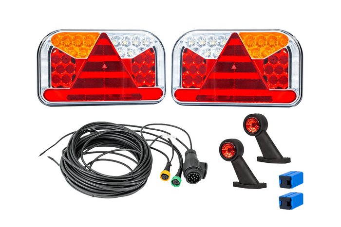 Juego de luces: luces traseras LED FRISTOM FT-170 + luces de posición laterales LED FRISTOM FT-009 + arnés MANTES de 7 m y 13 pines