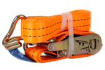 Juego de cuatro correas de transporte UNITRAILER de 3 m/35 mm/2 t de color naranja con tensor.