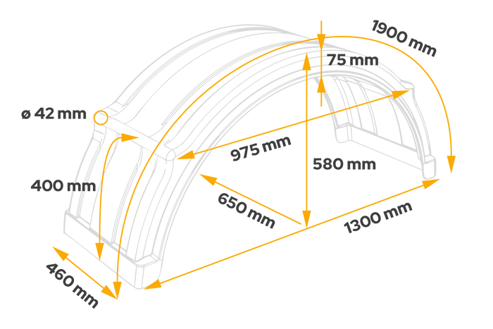 Guardabarros para remolque 19,5-24,5" DOMAR DK4175 paso de rueda 1300/460mm para montaje rápido