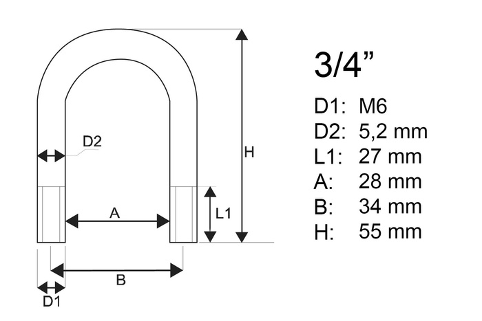 Abrazadera galvanizada tipo B con tuercas y arandelas M6 x 28 (3/4")
